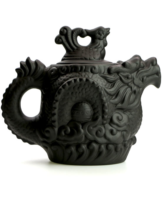 фото - Чайник черный дракон и феникс из исинской глины,  объем 500 мл.