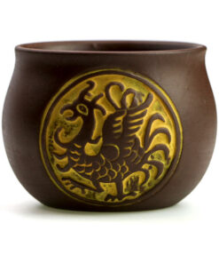 фото - Чашка глиняная  “Дракон и Феникс” Suzaku коричневая 80 мл.