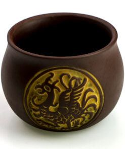 фото - Чашка глиняная  “Дракон и Феникс” Suzaku коричневая 80 мл.