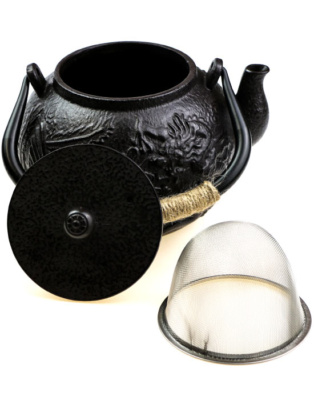 фото - Чайник чугунный заварочный для чая, Тэцубин “Дракон Феникс”, 1200 мл, с ситом