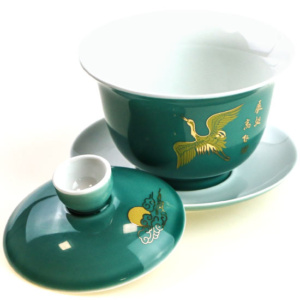 фото - Гайвань фарфоровая в глазури “Журавли” 180 мл