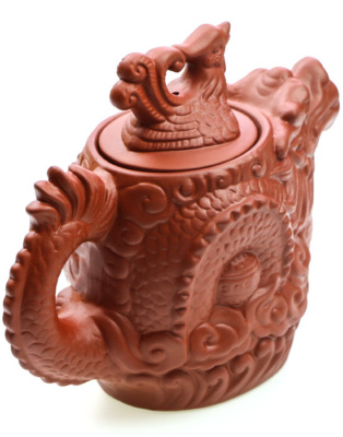 фото - Чайник красный дракон и феникс из исинской глины, объем 500 мл.