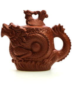 фото - Чайник красный дракон и феникс из исинской глины,  объем 500 мл.