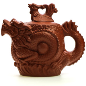 фото - Чайник красный дракон и феникс из исинской глины,  объем 500 мл.