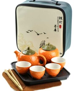 фото - Чайний сервіз дорожній Апельсин, з чабанню та чайником, на 4 персони