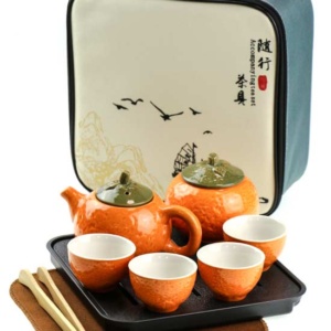 фото - Чайний сервіз дорожній Апельсин, з чабанню та чайником, на 4 персони