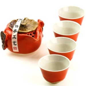 фото - Набір чайного посуду подарунковий Хурма, гайвань сіборідасі та 4 піали, кераміка