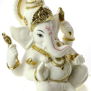 фото - Чайна фігурка Ганеша покровитель торгівлі, білий полістоун з мармуровою крихтою