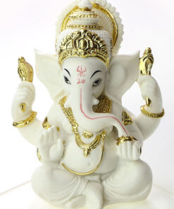 фото - Чайна фігурка Ганеша покровитель торгівлі, білий полістоун з мармуровою крихтою