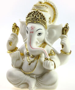 фото - Чайна фігурка Ганеша покровитель торгівлі, білий полістоун з мармуровою крихтою