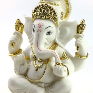 фото - Чайна фігурка Ганеша покровитель торгівлі, білий полістоун з мармуровою крихтою