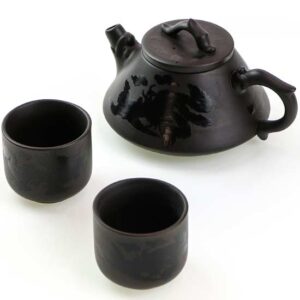 фото - Чайник Си Ши + 2 пиалі глина проявляется рисунок