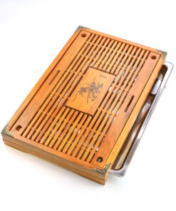 фото - Чабань шлях до Успіху, китайський чайний столик, бамбук та металевий піддон, 43х28х5 см