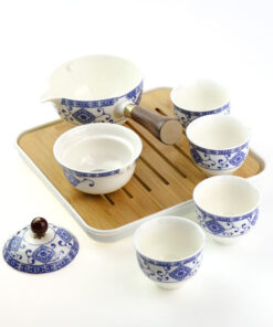 фото - Дорожній сервиз гунфу с поворотной гайванью синий орнамент 110мл пиалі 30мл