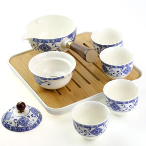 фото - Дорожній сервиз гунфу с поворотной гайванью синий орнамент 110мл пиалі 30мл