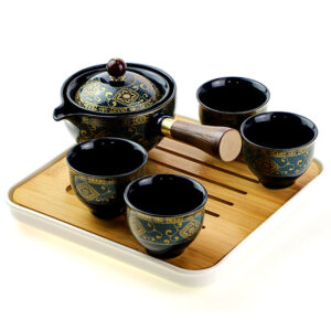 фото - Дорожній сервиз гунфу с поворотной гайванью синий орнамент 110мл пиалі 30мл