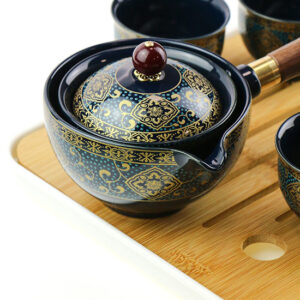 фото - Дорожній сервиз гунфу с поворотной гайванью синий орнамент 110мл пиалі 30мл