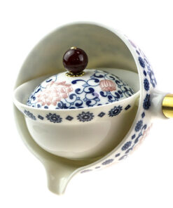 фото - Дорожній сервиз гунфу с поворотной гайванью синий с краснім орнамент 110мл пиалі 30мл (Копия)