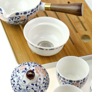 фото - Дорожній сервиз гунфу с поворотной гайванью синий орнамент 110мл пиалі 30мл