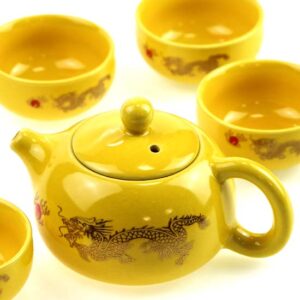 фото - пдарочный набор чая с сервизом желтій