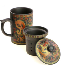 фото - Чашка “Два дракони” з ситом чорна.червона 300мл.