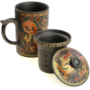 фото - Чашка “Два дракони” з ситом чорна.червона 300мл.