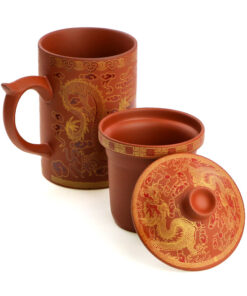 фото - Чашка “Два дракони” з ситом чорна.червона 300мл.