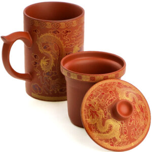 фото - Чашка “Два дракони” з ситом чорна.червона 300мл.