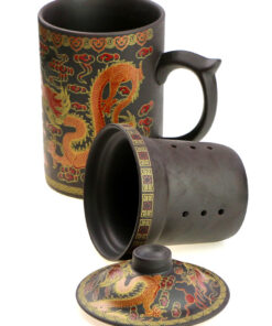 фото - Чашка “Два дракони” з ситом чорна.червона 300мл.