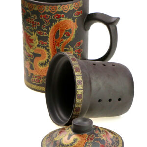 фото - Чашка “Два дракони” з ситом чорна.червона 300мл.