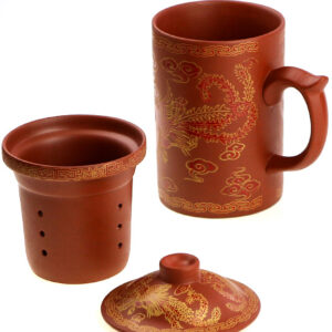 фото - Чашка “Два дракони” з ситом чорна.червона 300мл.