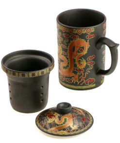 фото - Чашка “Два дракони” з ситом чорна.червона 300мл.