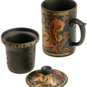 фото - Чашка “Два дракони” з ситом чорна.червона 300мл.