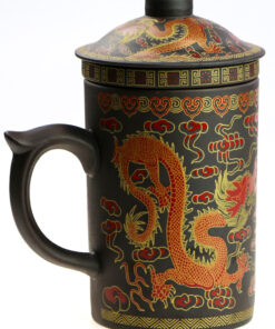 фото - Чашка “Два дракони” з ситом чорна.червона 300мл.