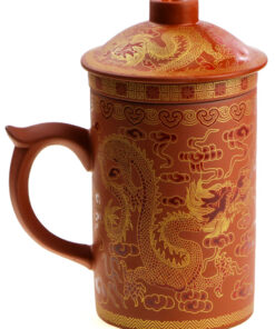 фото - Чашка “Два дракони” з ситом чорна.червона 300мл.