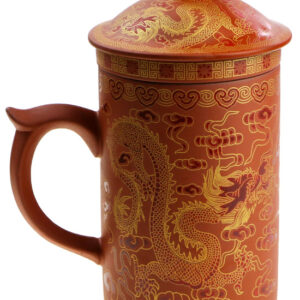 фото - Чашка “Два дракони” з ситом чорна.червона 300мл.