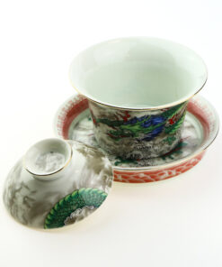 фото - Гайвань зеленый  дракон, с крышкой и блюдцем, фарфор Дехуа, 150 мл