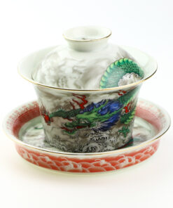 фото - Гайвань зеленый  дракон, с крышкой и блюдцем, фарфор Дехуа, 150 мл