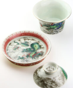 фото - Гайвань зеленый  дракон, с крышкой и блюдцем, фарфор Дехуа, 150 мл