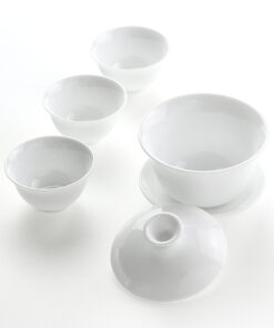 фото - Набор посуды для чайной церемонии,  фарфор из Чао Чжоу, гайвань 100 мл и три пиалы по 30 мл