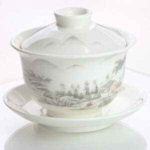 фото - Гайвань гори , с парящей крышкой и блюдцем, фарфор Дехуа, 150 мл