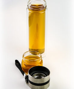 фото - термос стеклянныц инфузер 200мл розовый, металлич