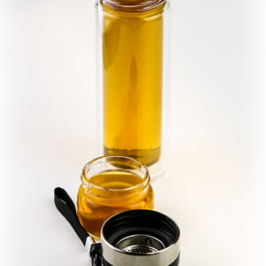 фото - термос стеклянныц инфузер 200мл розовый, металлич