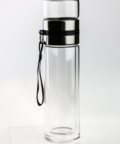 фото - термос стеклянныц инфузер 200мл розовый, металлич