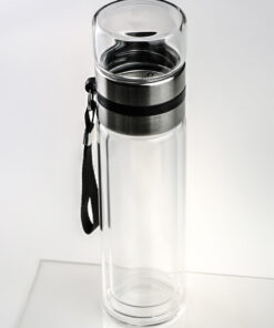 фото - термос стеклянныц инфузер 200мл розовый, металлич