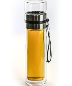 фото - термос стеклянныц инфузер 200мл розовый, металлич